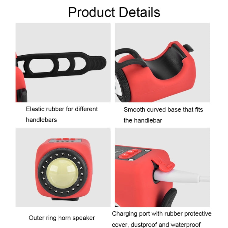 Skorter | 2 In 1 Bicycle Rechargeable Waterproof High Decibel Bell with Highlight Light(Red)