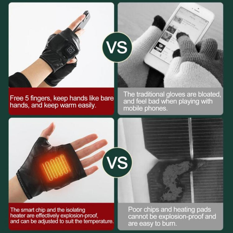 Skorter | 1 Pair Adjustable Temperature Rechargeable Intelligent Electric Heating Gloves Half Finger Gloves, Size: L(Black)