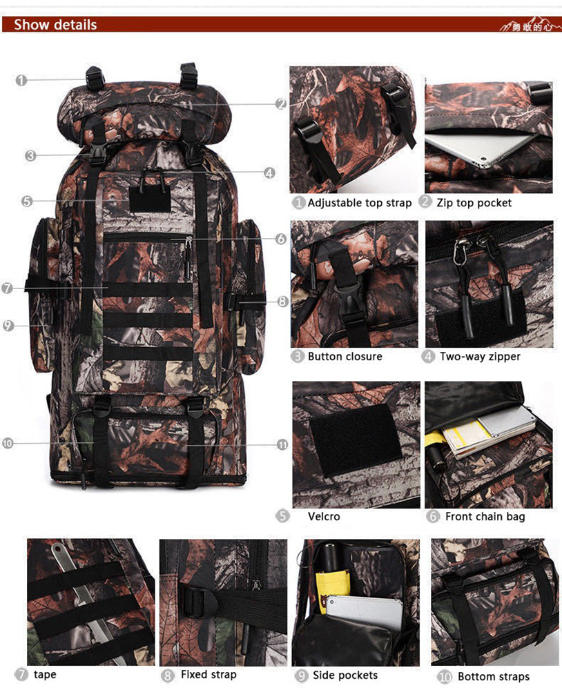 Skorter | Pack Backpack Bag 100L Waterproof Tactical Military Hiking Camping BAG