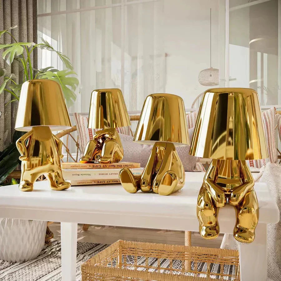 Skorter | Golden Man LED Thinking Table Lamp – Playful Nightstand Lamp for Bedroom & Decor