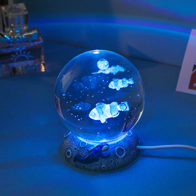 Skorter | AquaGlobe Crystal Ball Night Light | Underwater World LED Lamp | Mood Light & Decor for Home