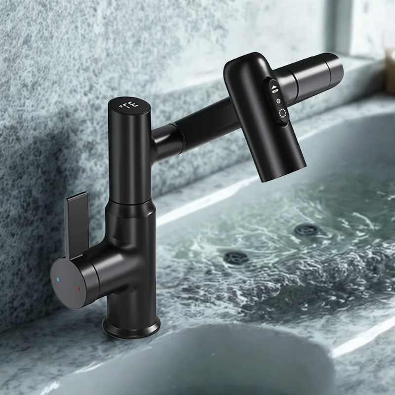 Skorter | FLOWAXIS – 360° Swiveling Kitchen Faucet with Adjustable Height & Temperature Display