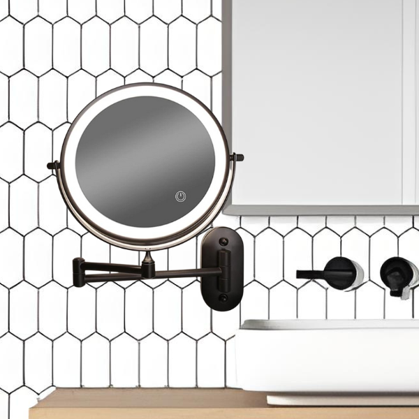 Skorter | Black LED Rechargeable Makeup Mirror – 3-Color Light