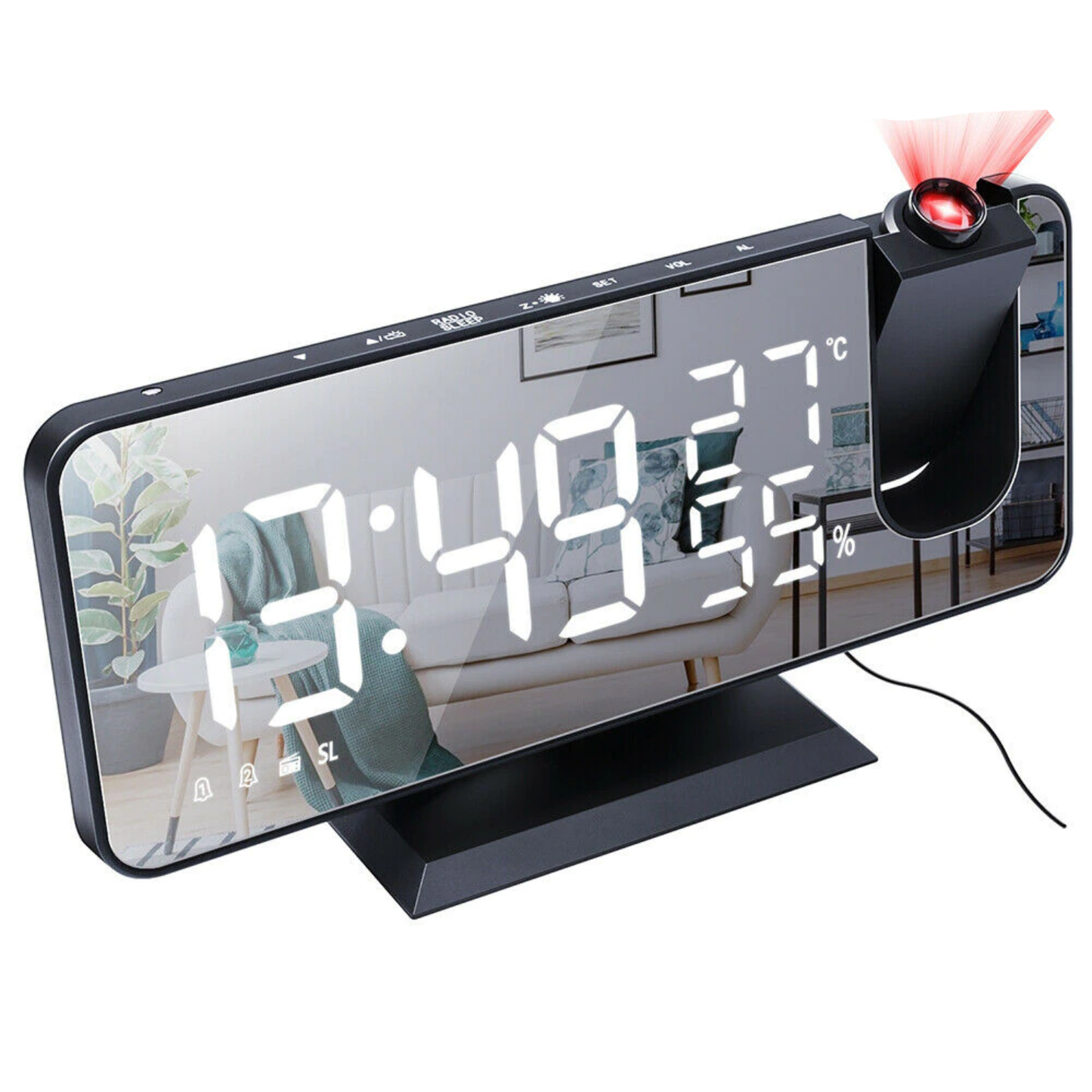 Skorter | LED Projection Alarm Clock with Radio USB Charger Display