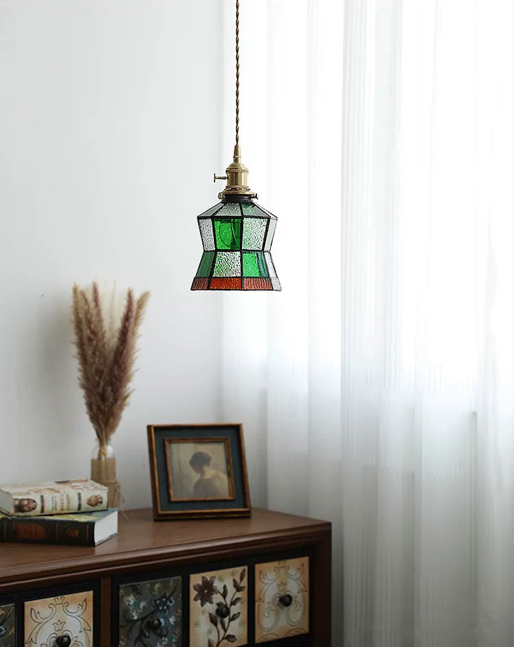 Skorter | Vintage Green Bottle Colored Bubble Glass Pendant Lamp