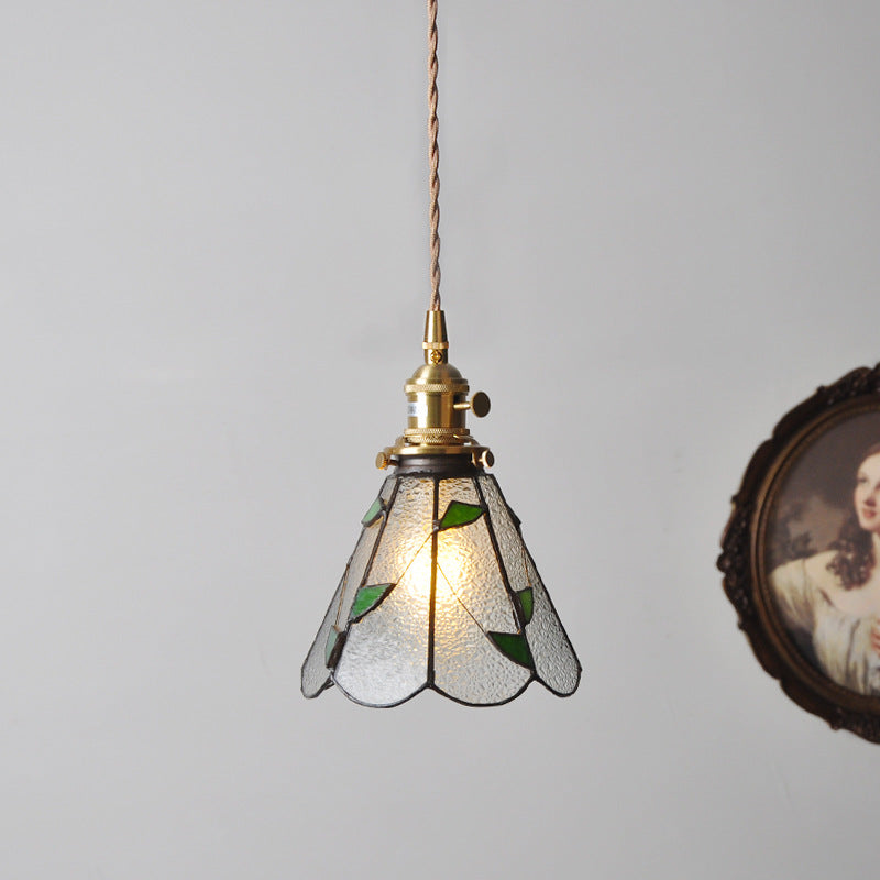 Skorter | Vintage Green Leaf Speckled Bubble Glass Pendant Lamp