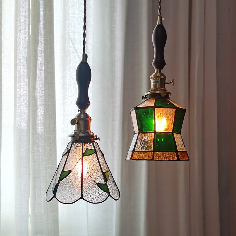 Skorter | Vintage Green Leaf Speckled Bubble Glass Pendant Lamp