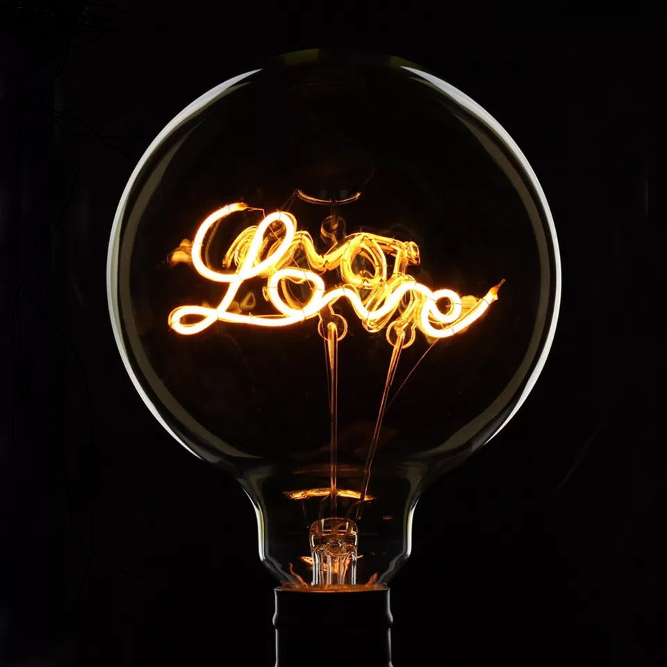 Skorter | Vintage industrial large LED Edison globe with filament text Love