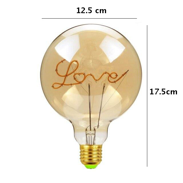 Skorter | Vintage industrial large LED Edison globe with filament text Love