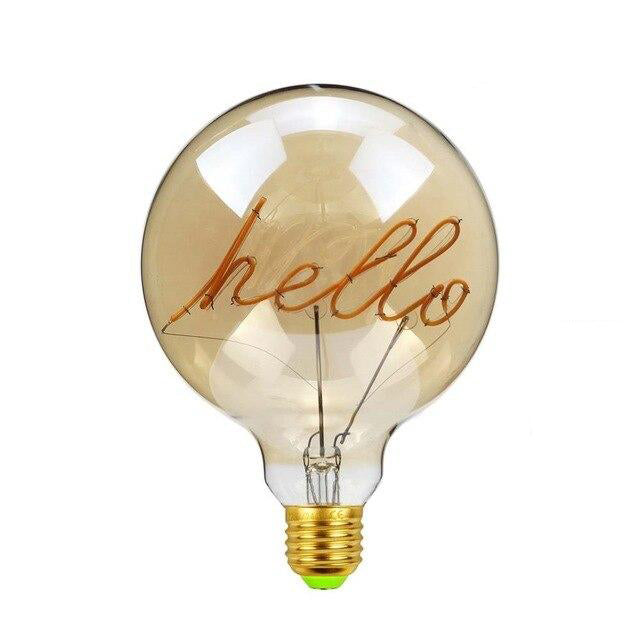 Skorter | Vintage Industrial Large LED Edison Globe with Filament Text hello