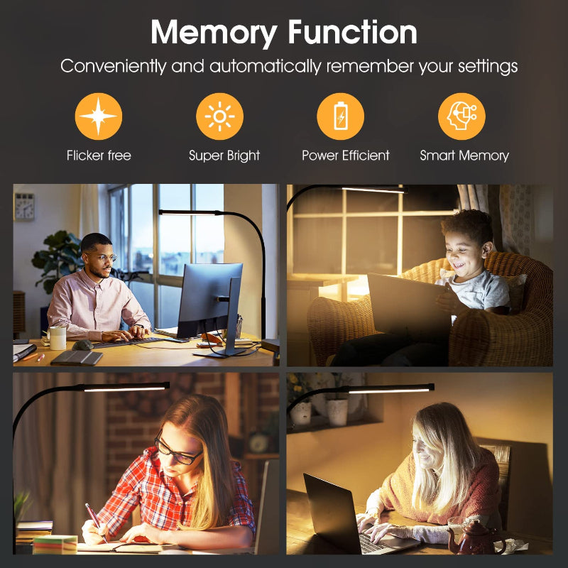 Skorter | LED Desk Lamp with Lamp, eye-friendly Clip-On Lights for the Home Office, 3 Modes 10 Brightness Levels, long flexible Gooseneck, Metal, Swing Arm Architect Task Desk Lamps with USB Adapter, White