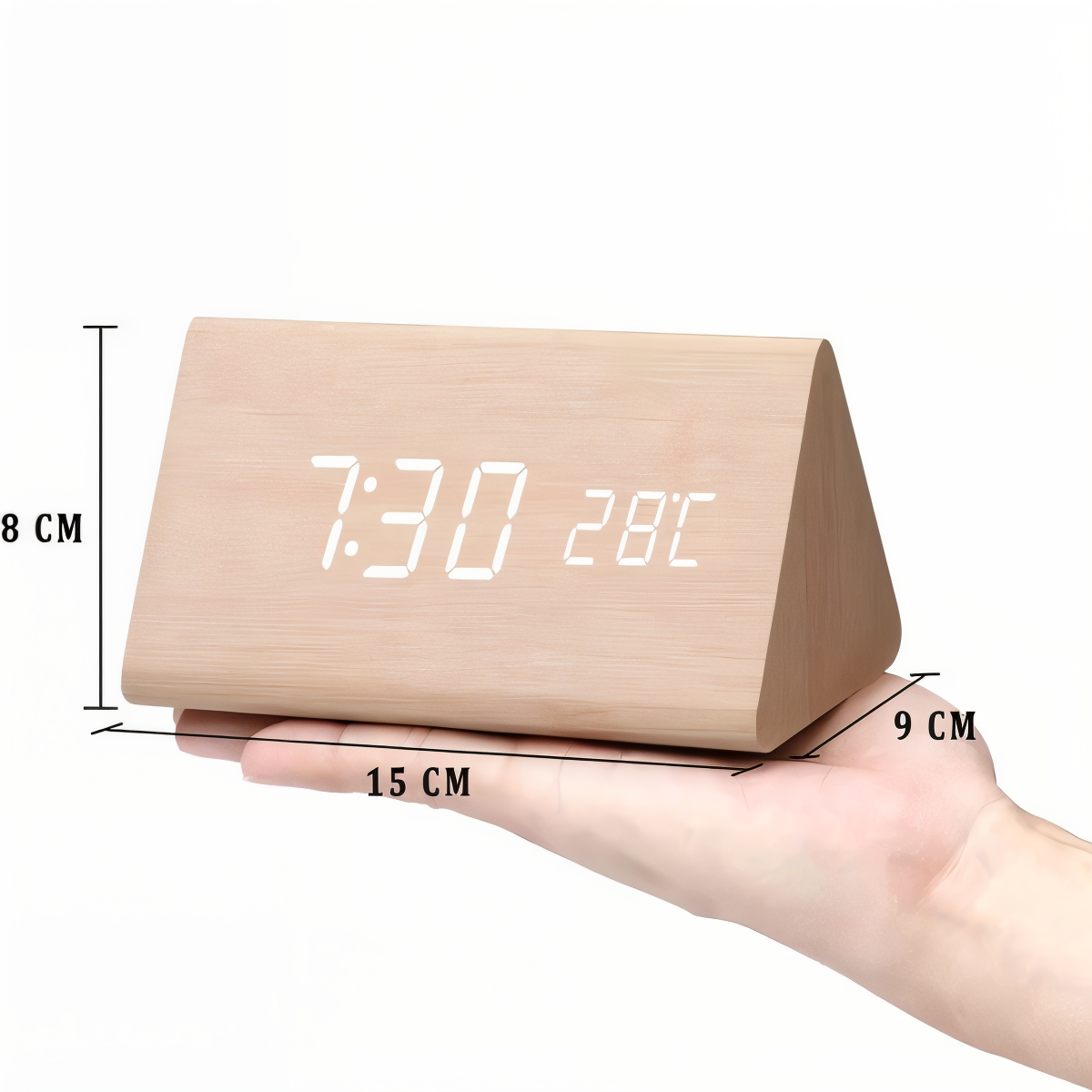 Skorter | WakeyCue | Modern Wooden LED Digital Alarm Clock with Temperature & Humidity Display
