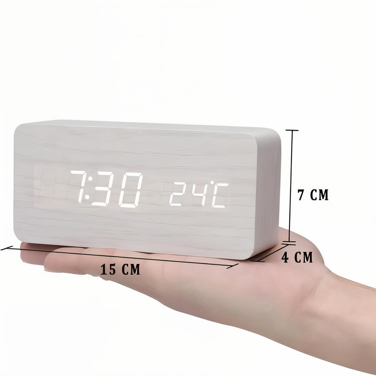 Skorter | WakeyCue | Modern Wooden LED Digital Alarm Clock with Temperature & Humidity Display