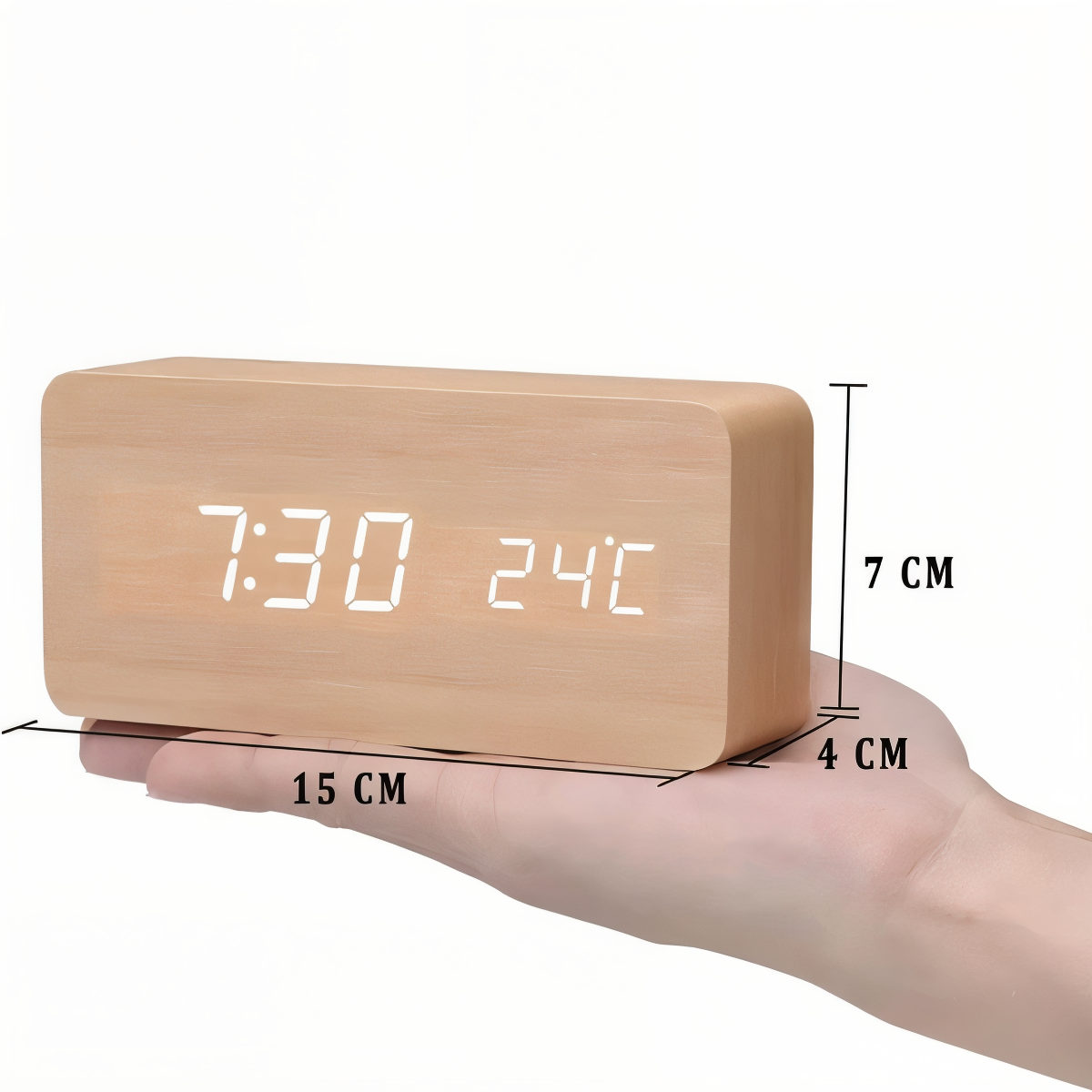 Skorter | WakeyCue | Modern Wooden LED Digital Alarm Clock with Temperature & Humidity Display
