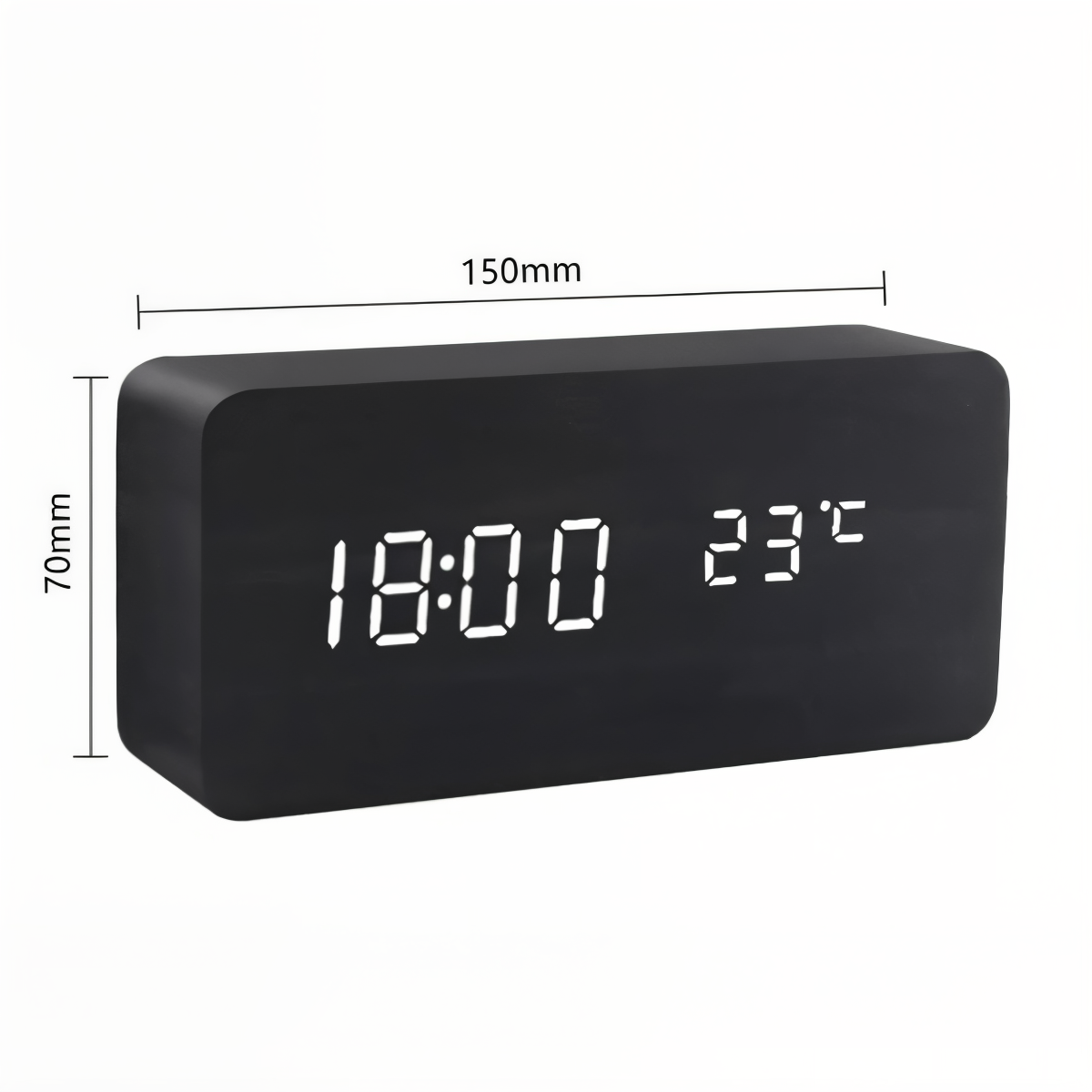 Skorter | WakeyCue | Modern Wooden LED Digital Alarm Clock with Temperature & Humidity Display