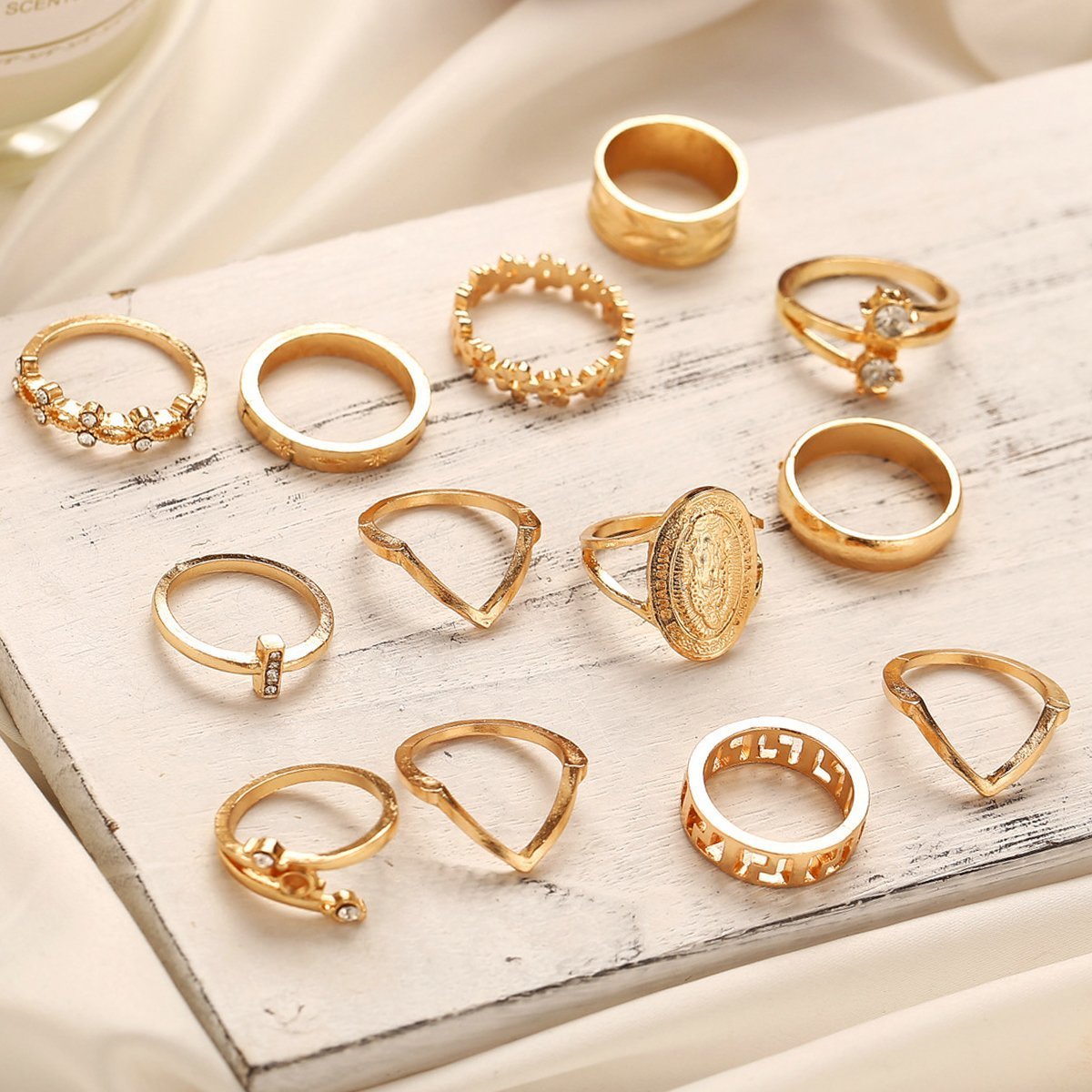 Skorter | 13-piece 18K gold-plated ring set with Austrian crystals - ITALIAN Design