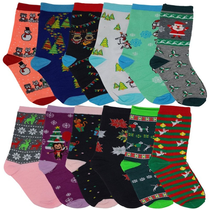 Skorter | 12 pairs of women's Christmas socks funny design crew socks