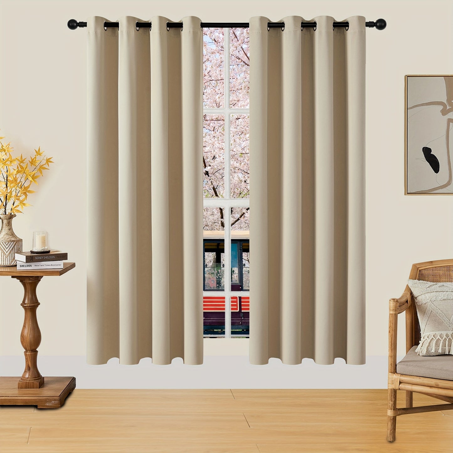 Skorter | Blackout Curtains - 2 Pieces Modern Polyester Curtains with Thermal Insulation and Rings