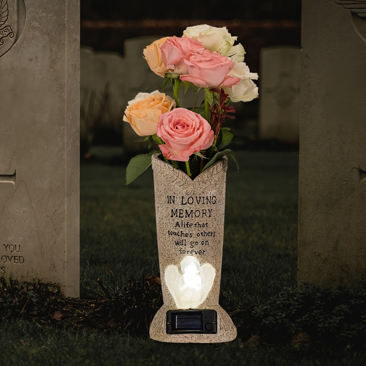Skorter | Solar Powered LED Cemetery Vase with Detachable Spike – Rechargeable, Weather-Resistant Memorial Gravestone Decoration for Fresh or Artificial Flowers – Thoughtful Memorial Gift
