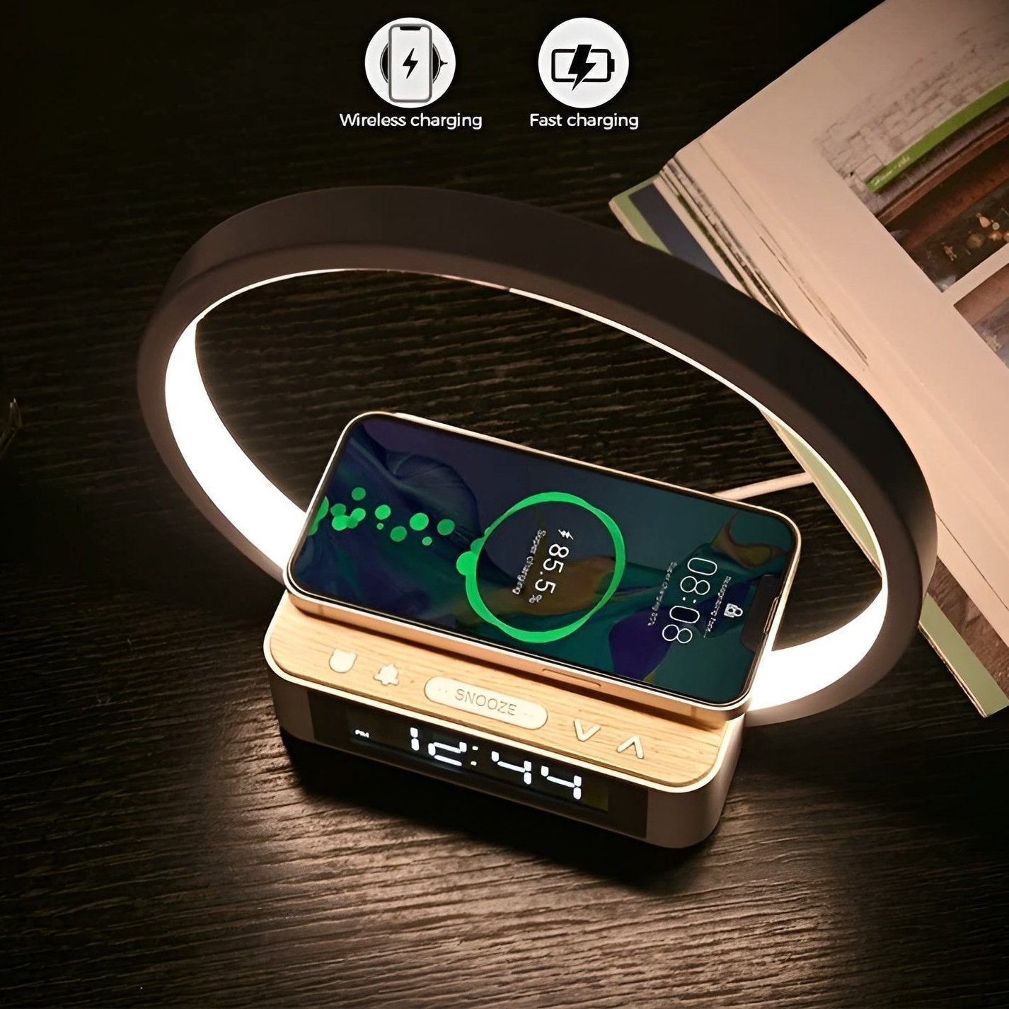 Skorter | GlowMax 3-in-1 LED Table Lamp – Wireless Charger, Alarm Clock & Touch Control