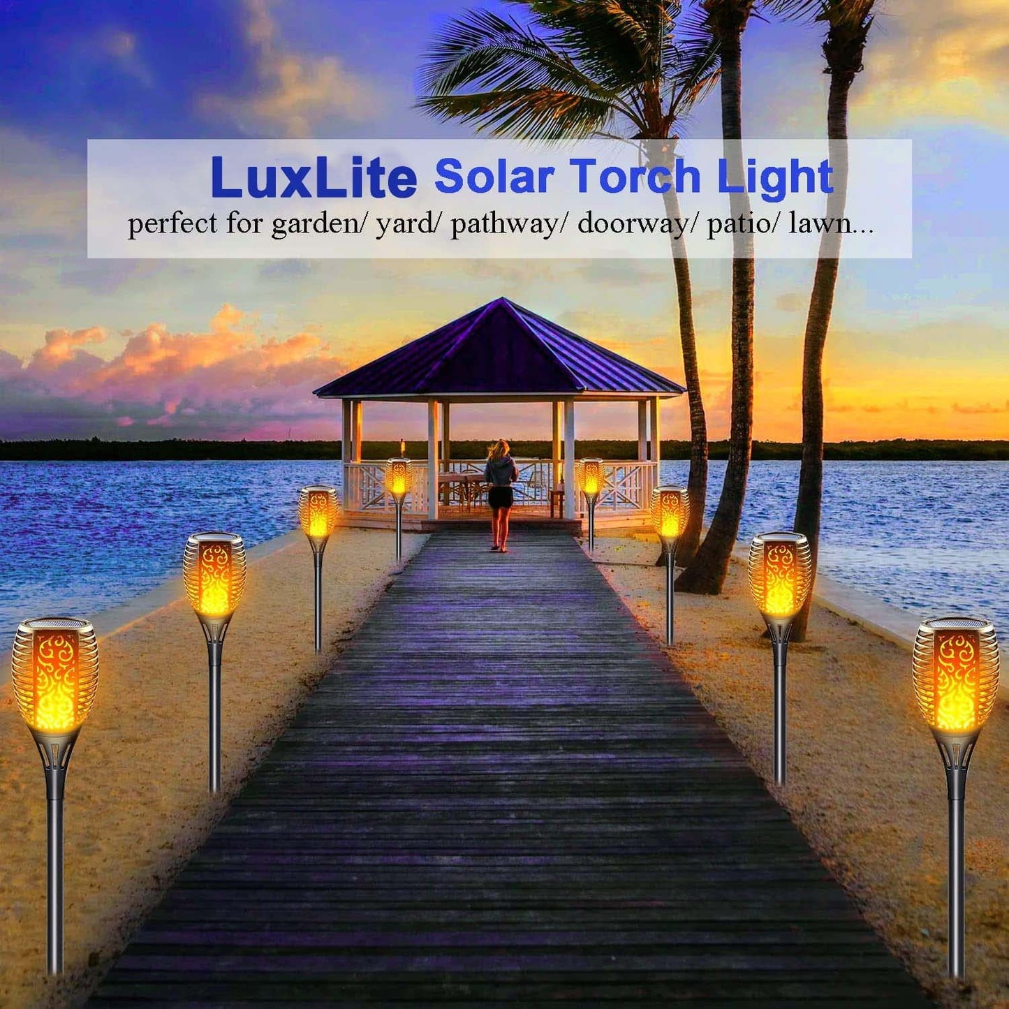 Skørter | 4 Pack Solar Outdoor LED Lights with Flaming Hat, Waterproof Solar Garden Lights for Pathway Landscaping Patio Decor