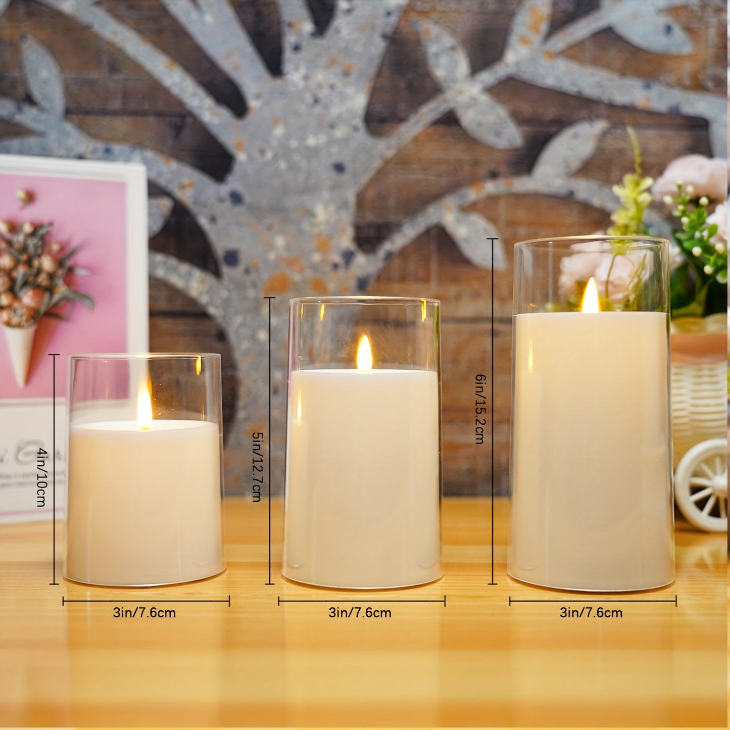 Skorter | Flameless Candle Set with Remote Control - LED Light for Christmas & Halloween Decor (Set of 3 - White)