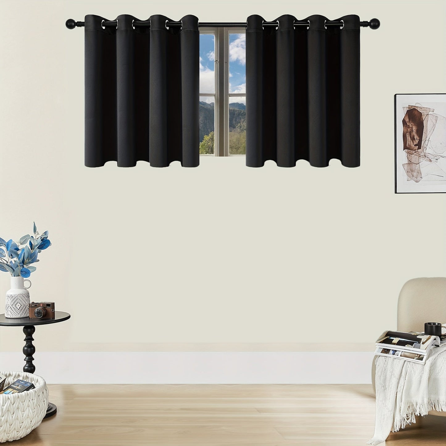 Skorter | Blackout Curtains - 2 Pieces Modern Polyester Curtains with Thermal Insulation and Rings