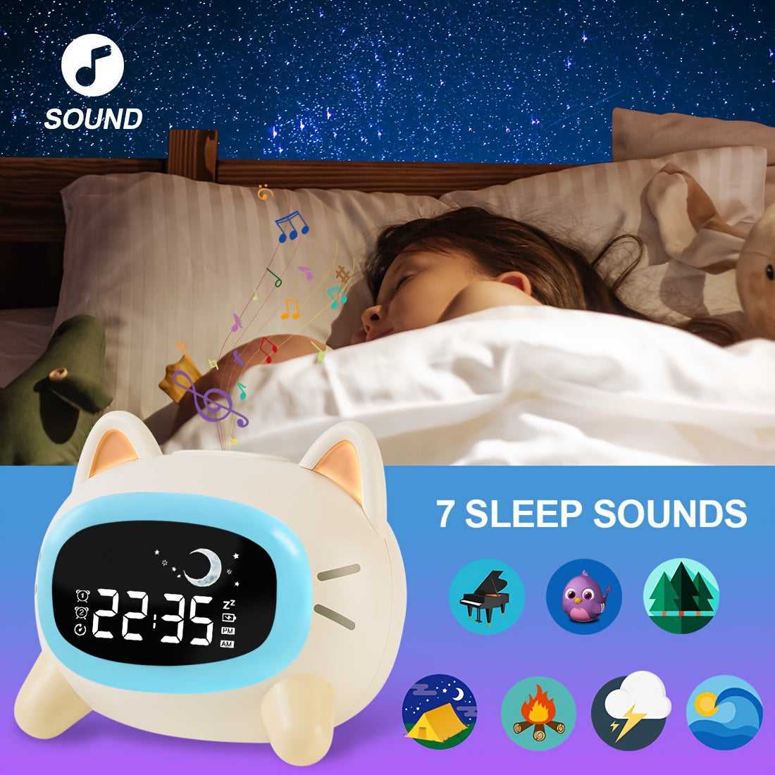 Skorter | DreamClock - Sleep training alarm clock with Night light and White Noise