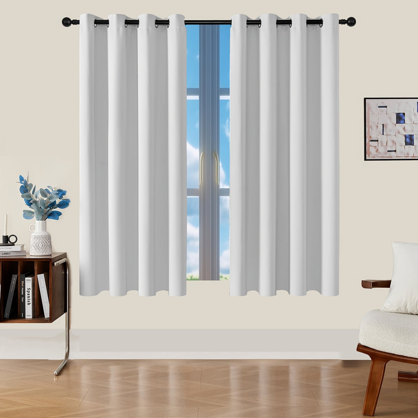 Skorter | Blackout Curtains - 2 Pieces Modern Polyester Curtains with Thermal Insulation and Rings