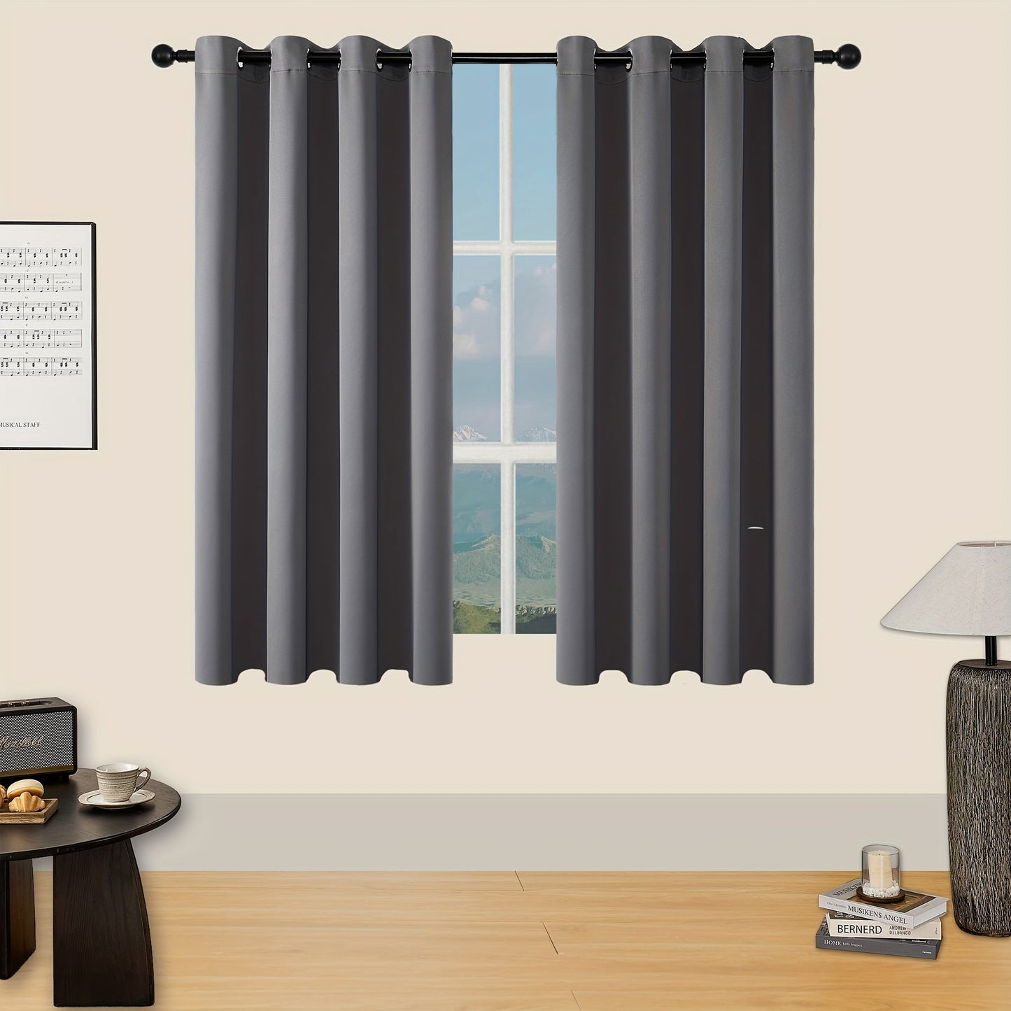 Skorter | Blackout Curtains - 2 Pieces Modern Polyester Curtains with Thermal Insulation and Rings