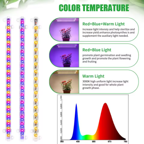 Skorter | Rwntao Fire Stripe Growth Lamp For Indoor Plants, Red & 3000K & 6000K Full Spectrum Led Growth Light Strips With Automatic On/Off 3/9/12H Timer, 10 Dimmable Levels For Greenhouse Succulent (13 Inches)