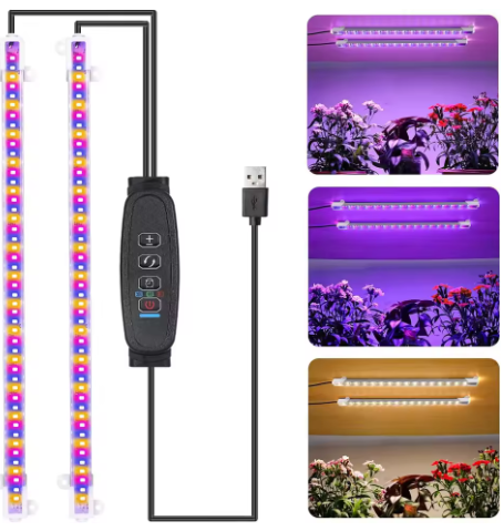 Skorter | Rwntao Fire Stripe Growth Lamp For Indoor Plants, Red & 3000K & 6000K Full Spectrum Led Growth Light Strips With Automatic On/Off 3/9/12H Timer, 10 Dimmable Levels For Greenhouse Succulent (13 Inches)