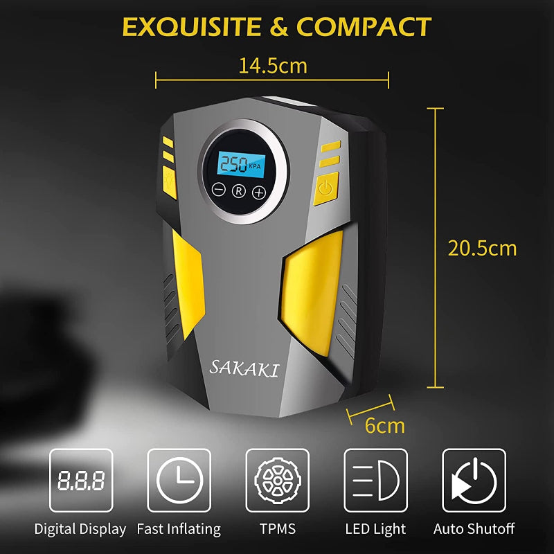 Skorter | Portable tire pump with LED light and 3 nozzle adapters
