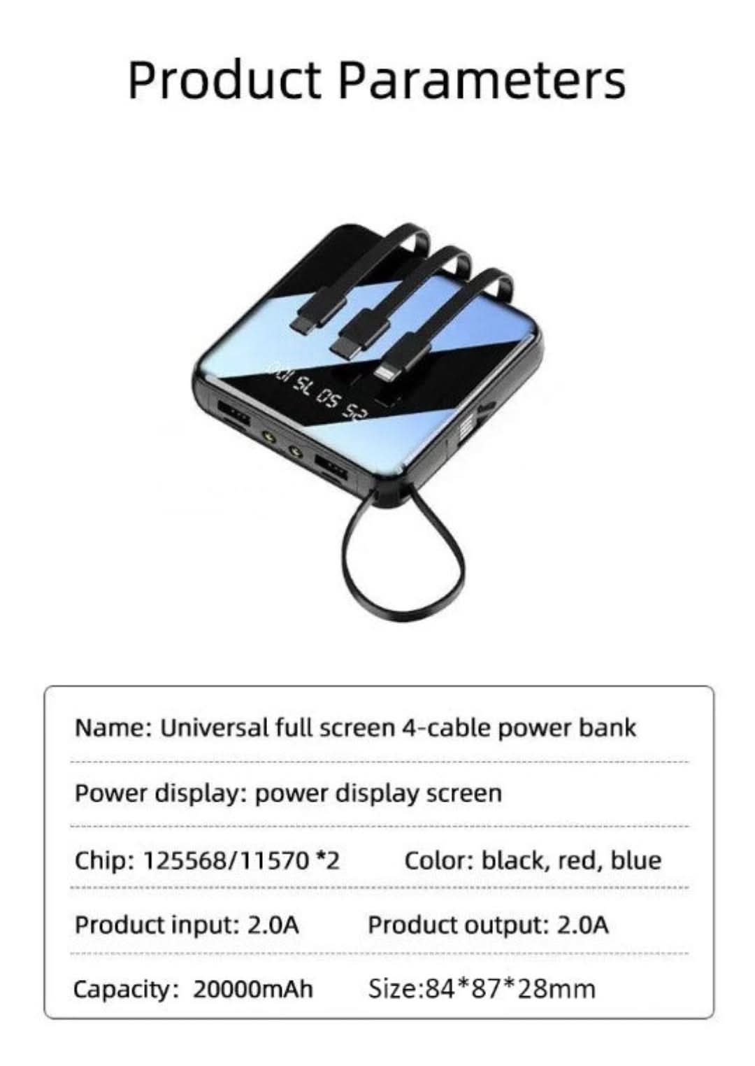 Skorter | Mini Power Bank | 4-Cable 20000 Mah