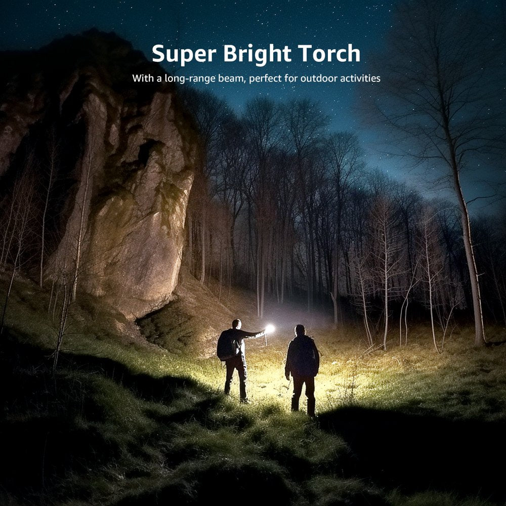Skorter | 2-Pack LED Flashlights with Hook LE2050 Flashlight High Lumen Super Bright, 5 Light Settings, Zoomable Waterproof Lightweight Flashlights for Emergencies, Camping, Powered by AAA Battery,