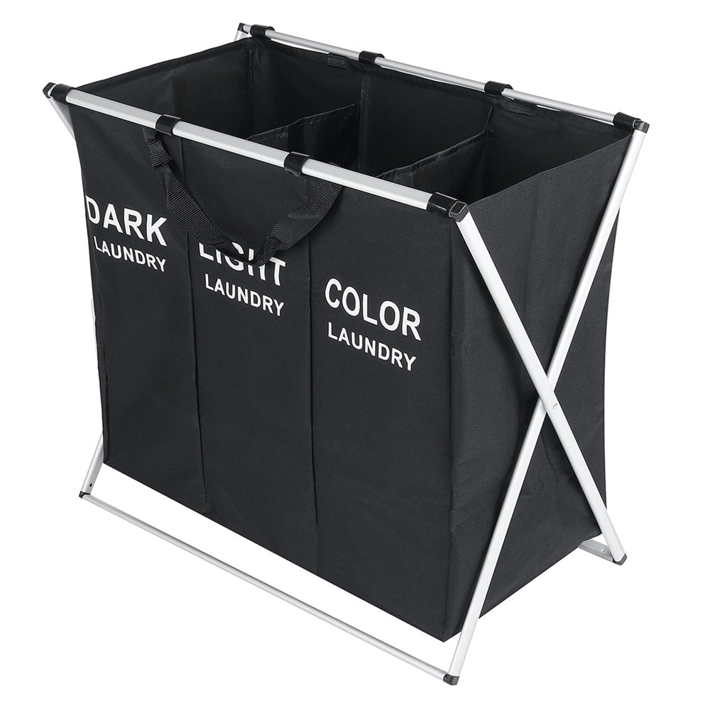 Skorter | Double Laundry Basket with Lid and Carry Bag, Large Foldable 2 Dividers Laundry Hamper with Handles for Bedroom, Laundry Room, Closet, Bathroom, College, Dark Gray