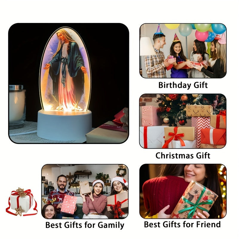 Skorter | SacredGlow - Virgin Mary Night Lamp with LED Acrylic Frame, USB Power