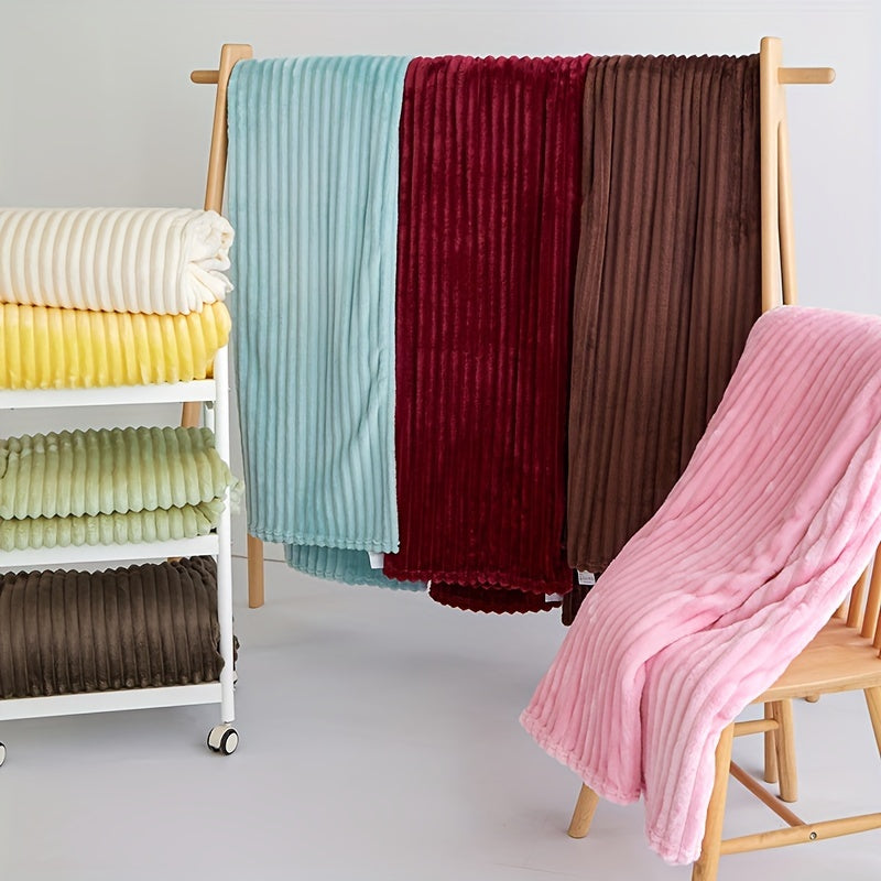 Skorter | Thick Striped Plush Rug - Soft and Skin-Friendly Sofa Blanket, Multifunctional Nap Rug