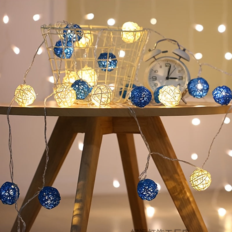 Skorter | LuxeGlow - Blue White Rattan Light Chains 2m 20 LED's, Battery Powered Decorative Lighting