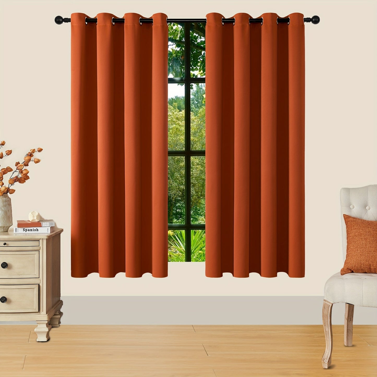 Skorter | Blackout Curtains - 2 Pieces Modern Polyester Curtains with Thermal Insulation and Rings