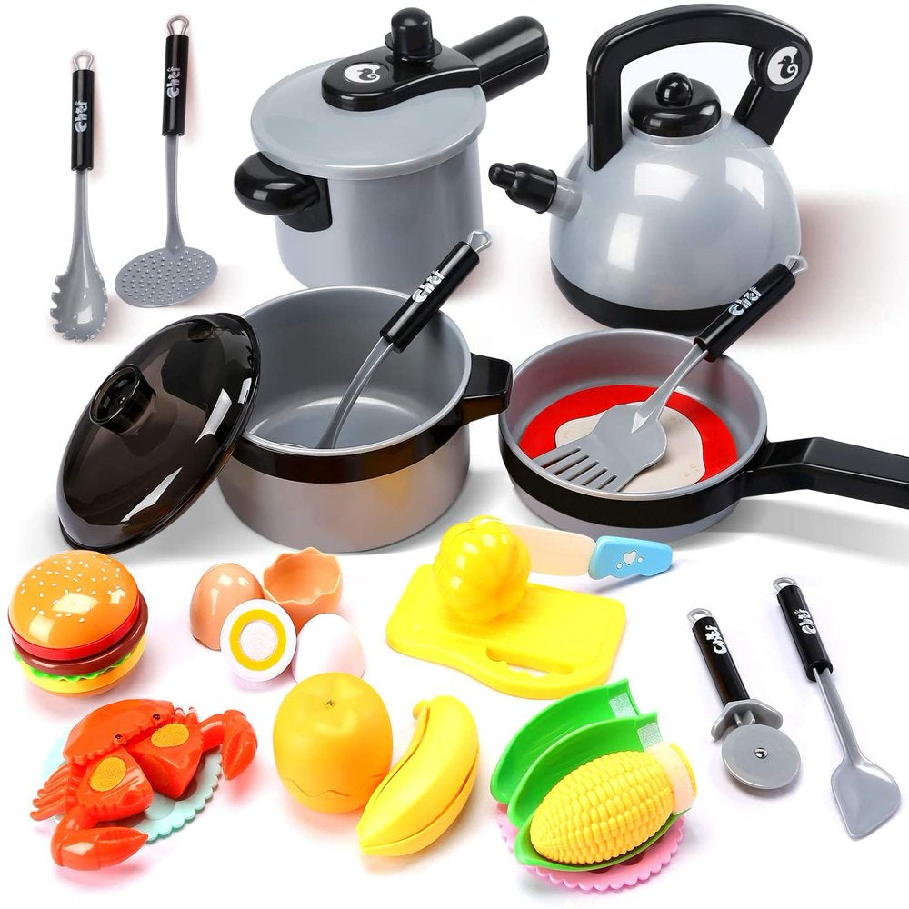 Skørter | 40PCS Kids Kitchen Play Pretend Cooking Set with Pots and Pans Kitchen Accessories Cutting Play Food Great Gift for Toddlers Boys Girls Indoor Play