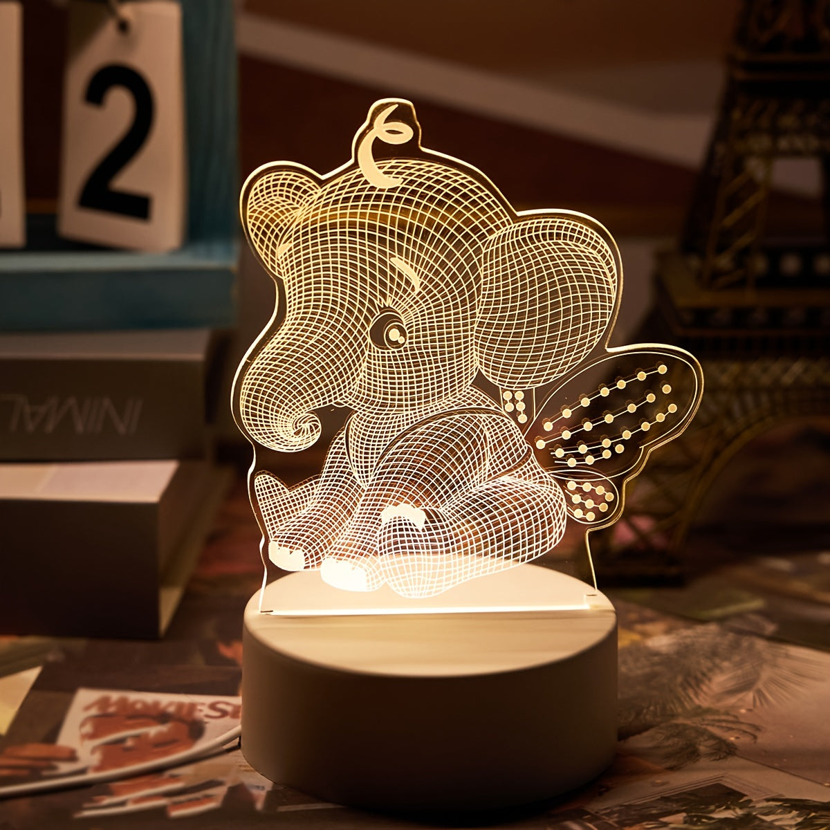 Skorter | AngelElephant - 3D Illusion LED Night Light, USB Powered Table Lamp