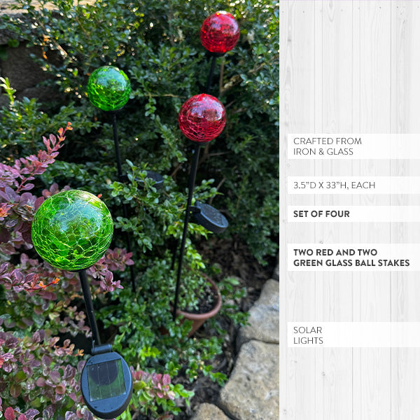 Skorter | Multicolored solar LED crackle ball garden stakes, set of 4