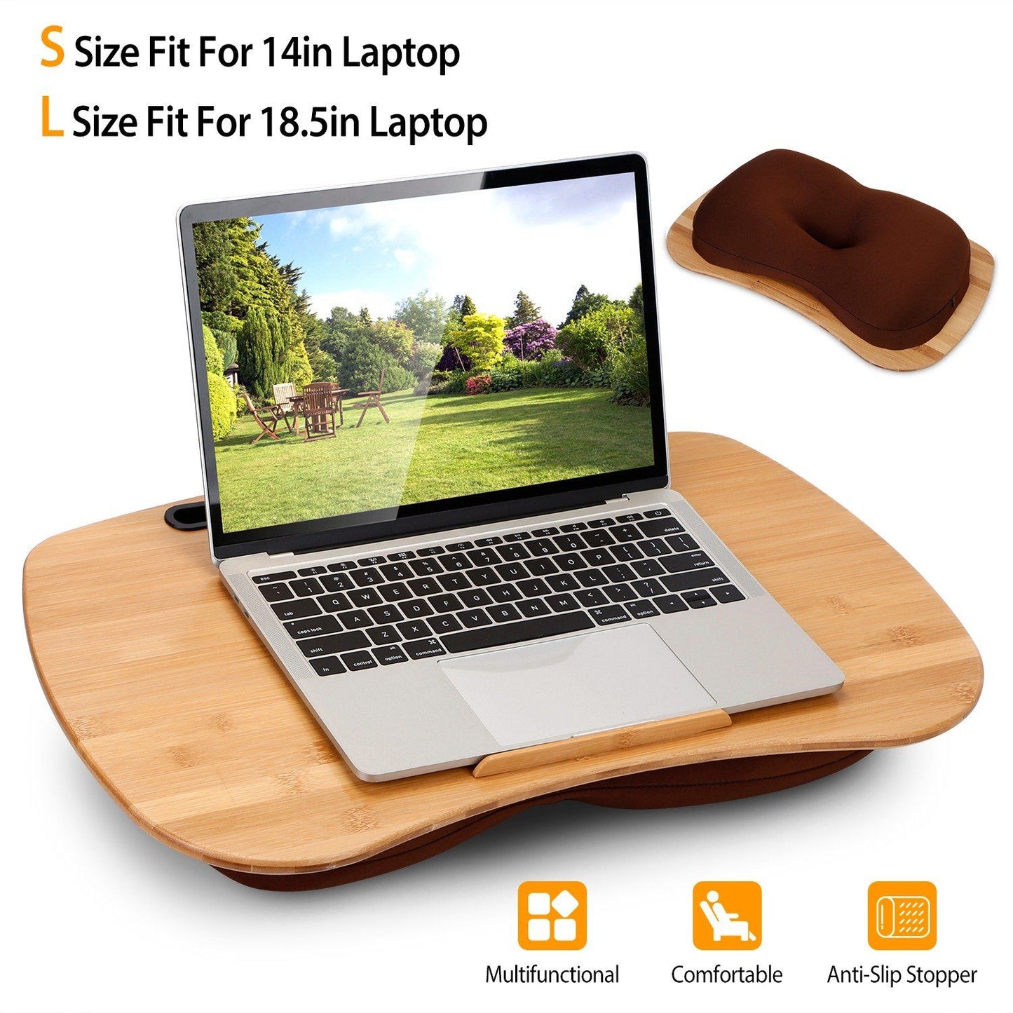 Skorter | Bamboo Laptop Lap Desk with Cushion Holder Table
