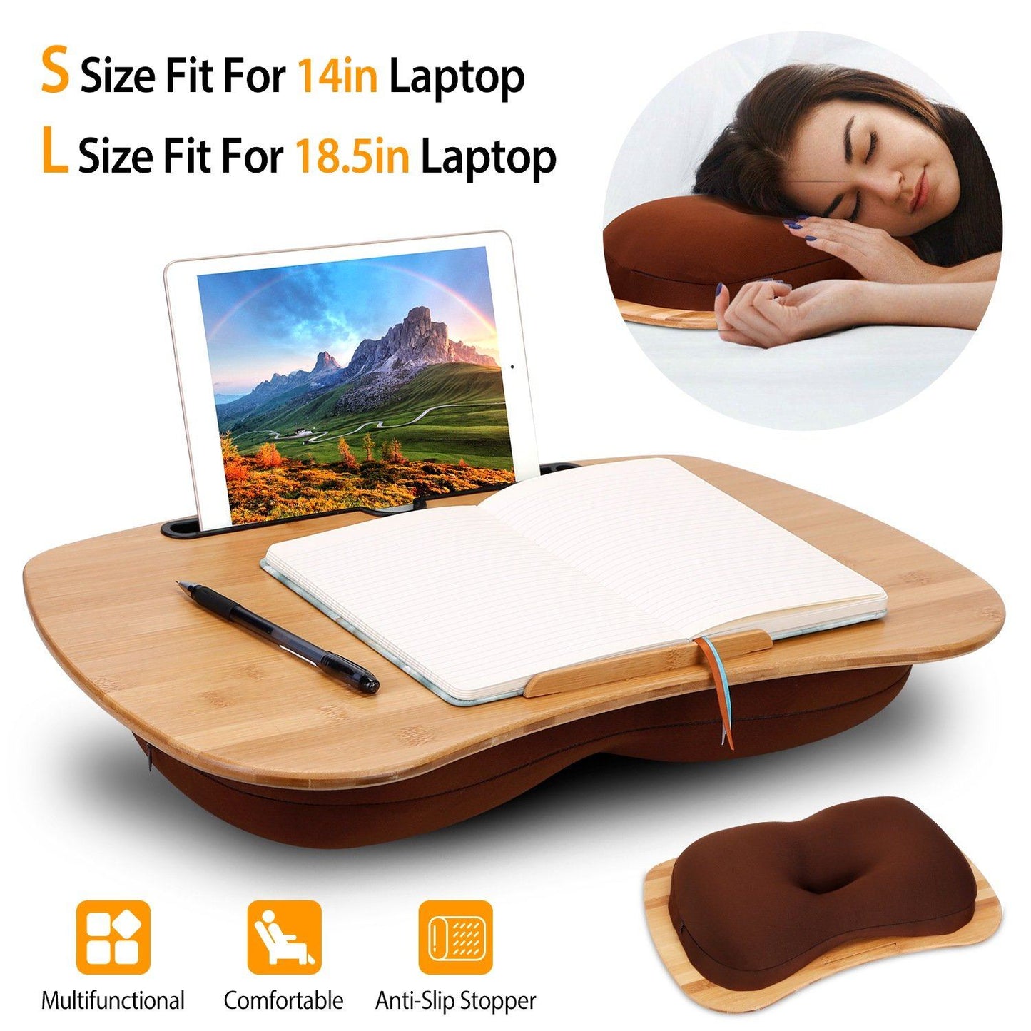 Skorter | Bamboo Laptop Lap Desk with Cushion Holder Table