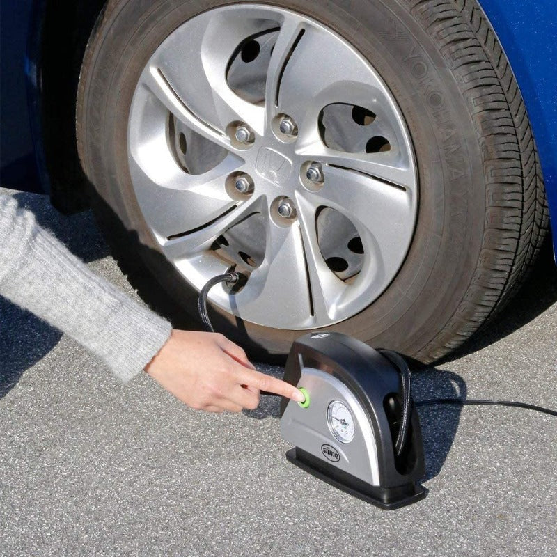 Skørter | 12V Tire Pump, Portable Car Compressor with Analog 100 psi Dial Gauge, Long Hose and LED Light