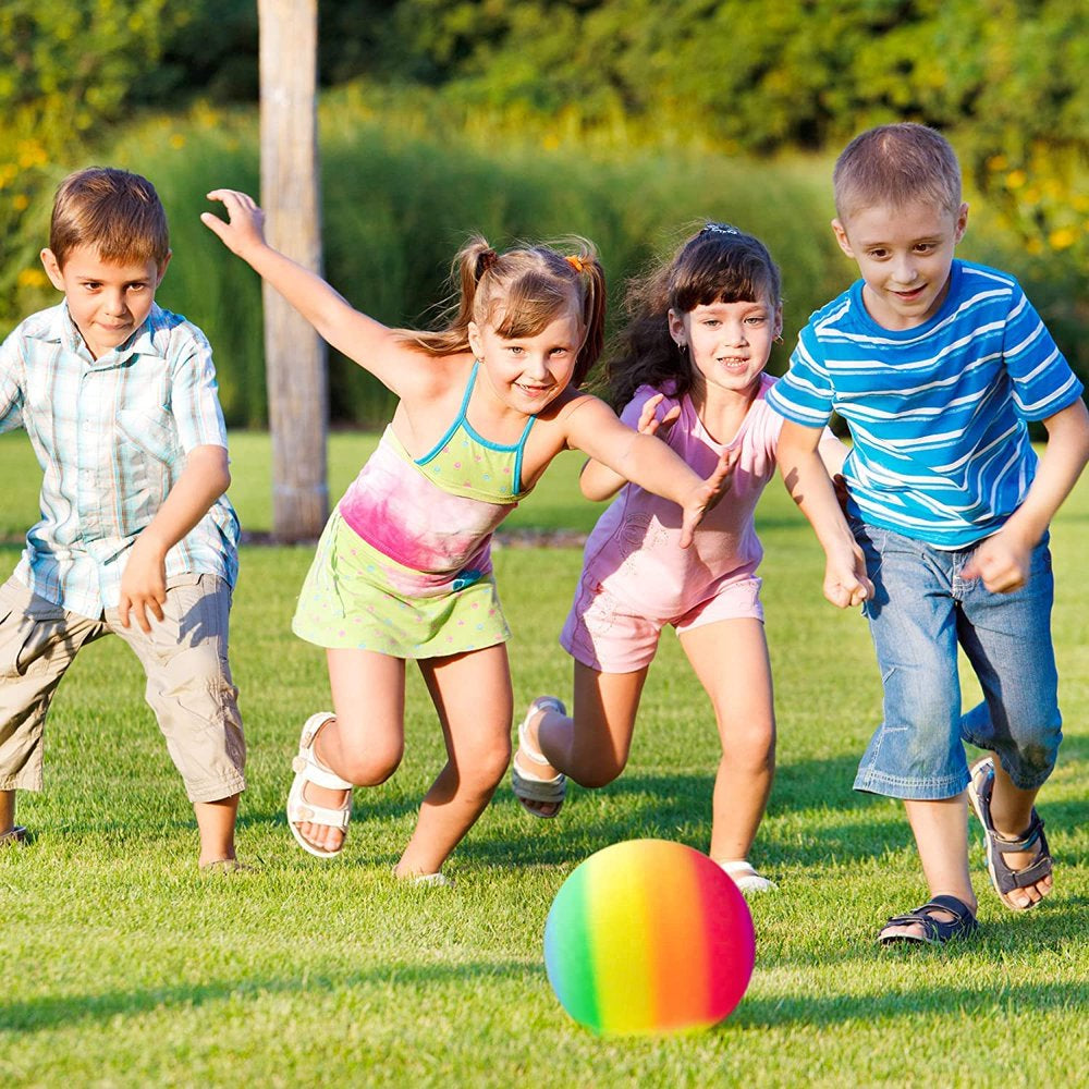 Skørter | Play Balls Kickballs 8.5 Inches, Rainbow Play Ball Set for Kids and Adults, Dodgeball Kick Balls Handballs for Indoor & Outdoor Playground Games with Hand Pump (4 Pack)