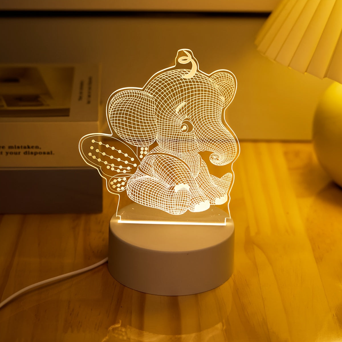 Skorter | AngelElephant - 3D Illusion LED Night Light, USB Powered Table Lamp