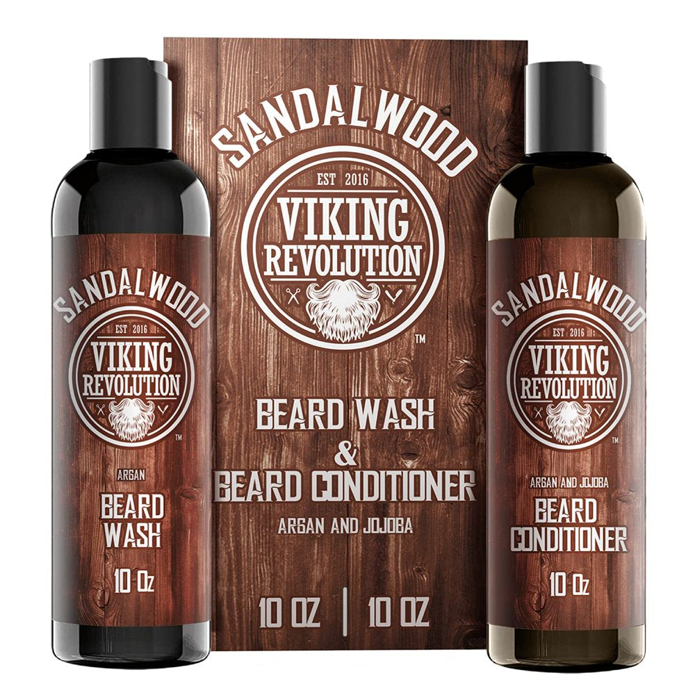 Skorter | Beard Wash & Beard Conditioning Set, Argan & Jojoba Oil - Natural Sandalwood Scent - Beard Shampoo & Beard Oil - 10 oz