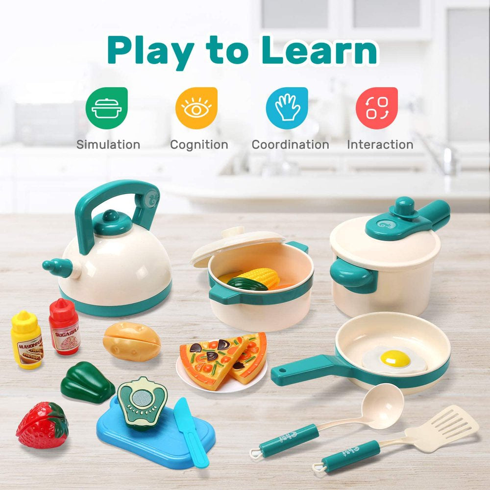 Skørter | 40PCS Kids Kitchen Play Pretend Cooking Set with Pots and Pans Kitchen Accessories Cutting Play Food Great Gift for Toddlers Boys Girls Indoor Play